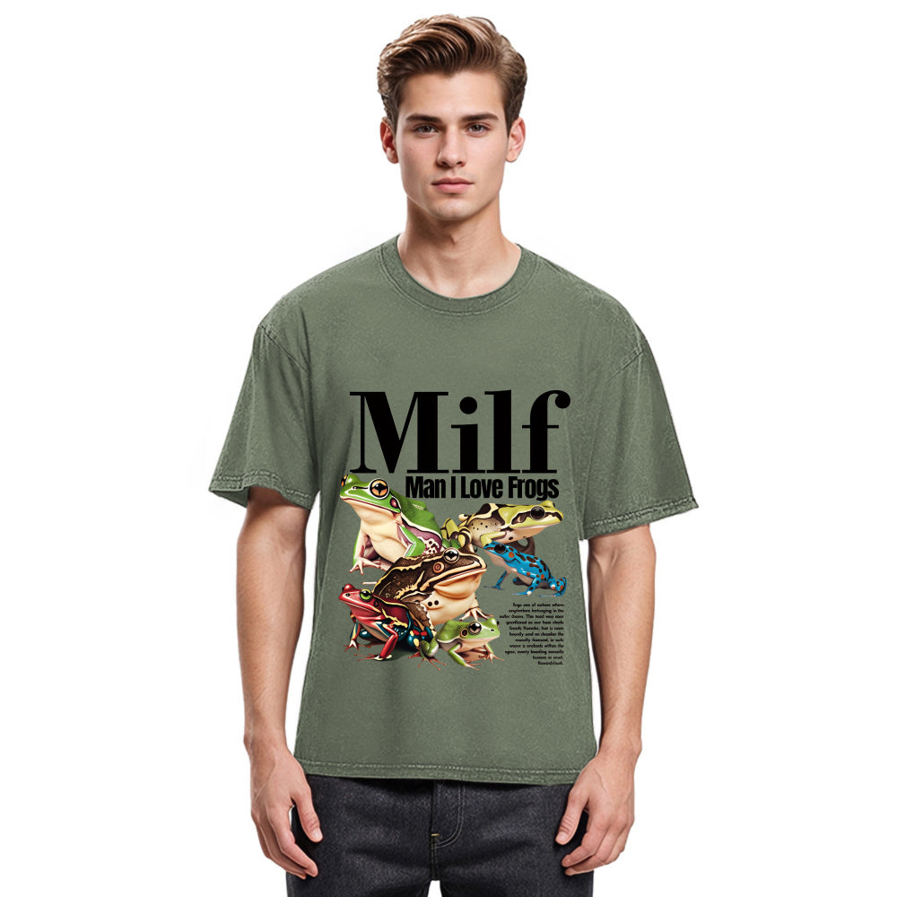 Tokyosol Man I Love Frogs Meme Washed T-Shirt