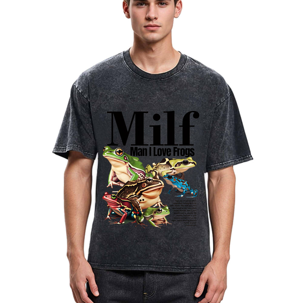 Tokyosol Man I Love Frogs Meme Washed T-Shirt