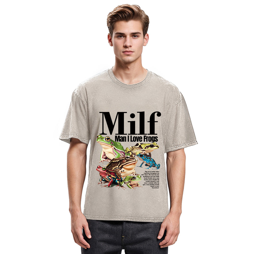 Tokyosol Man I Love Frogs Meme Washed T-Shirt