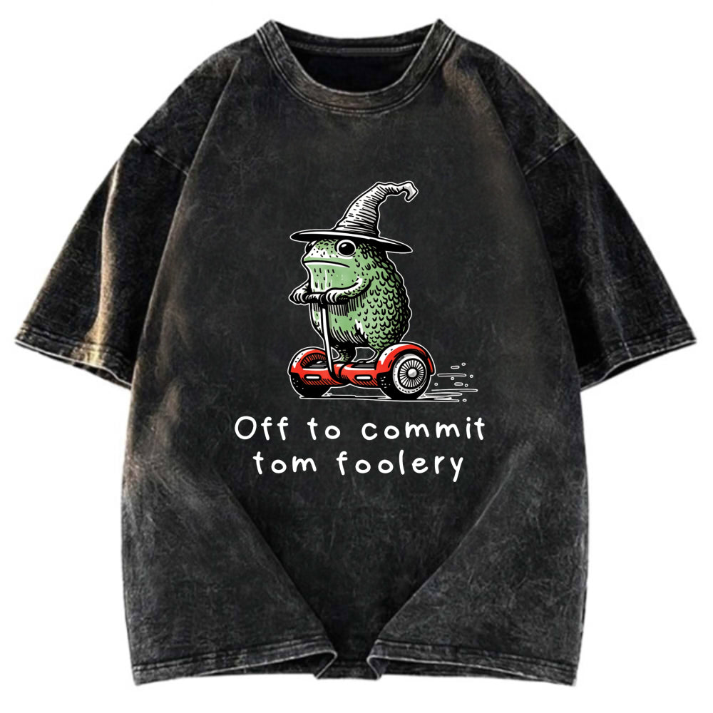 Tokyosol Frog Riding A Balance Scooter Washed T-Shirt