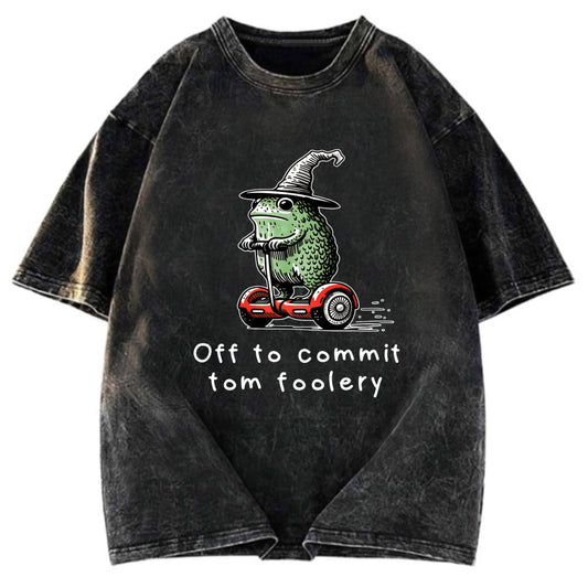 Tokyosol Frog Riding A Balance Scooter Washed T-Shirt