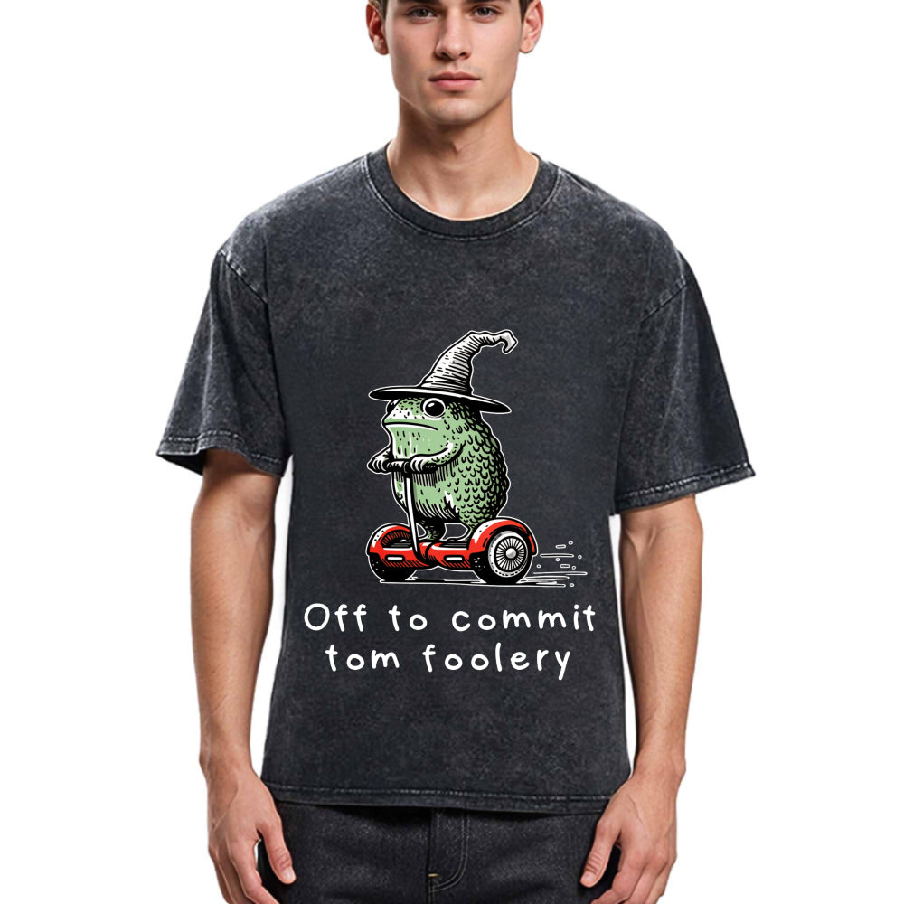 Tokyosol Frog Riding A Balance Scooter Washed T-Shirt