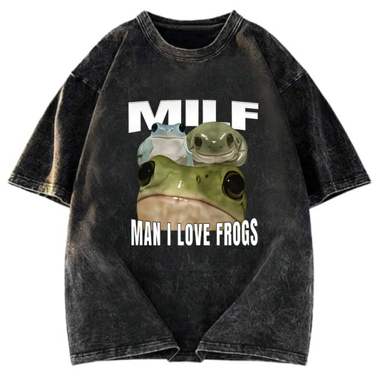 Tokyosol Man I Love Frogs Washed T-Shirt