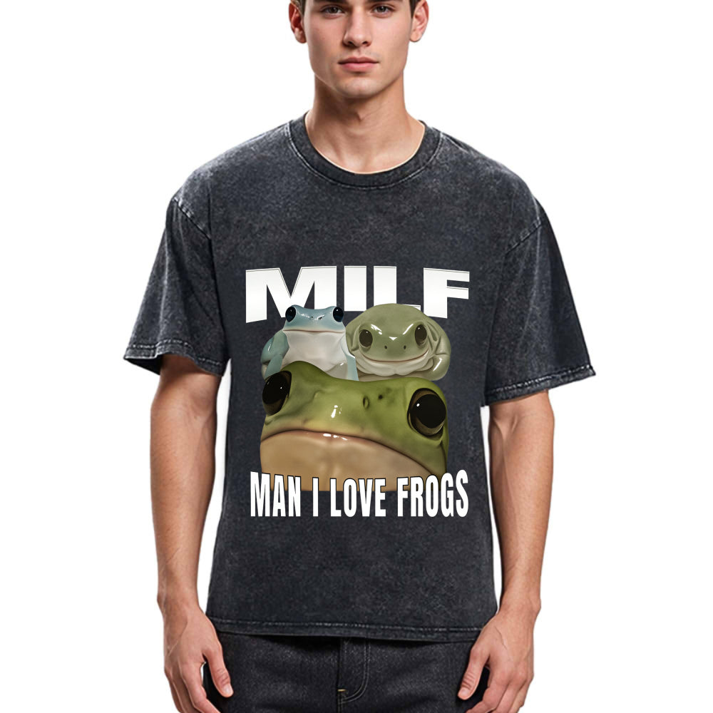 Tokyosol Man I Love Frogs Washed T-Shirt