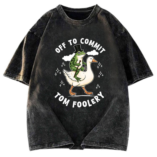 Tokyosol Frog Riding Goose Funny Sarcastic Meme Washed T-Shirt