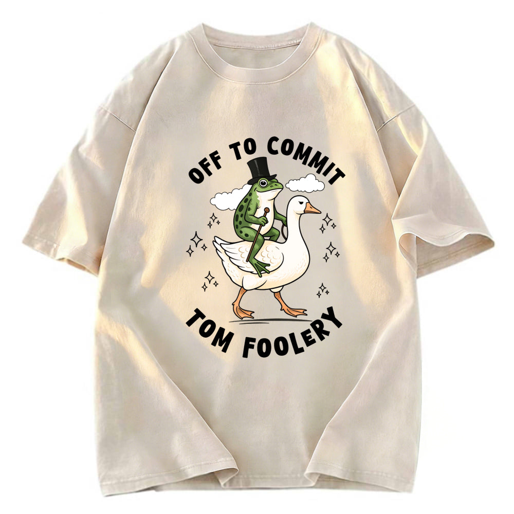 Tokyosol Frog Riding Goose Funny Sarcastic Meme Washed T-Shirt