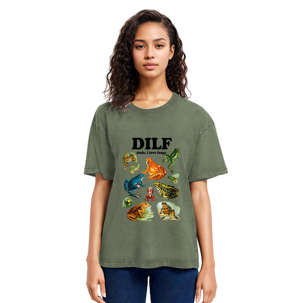 Tokyosol Dude I Love Frog Washed T-Shirt