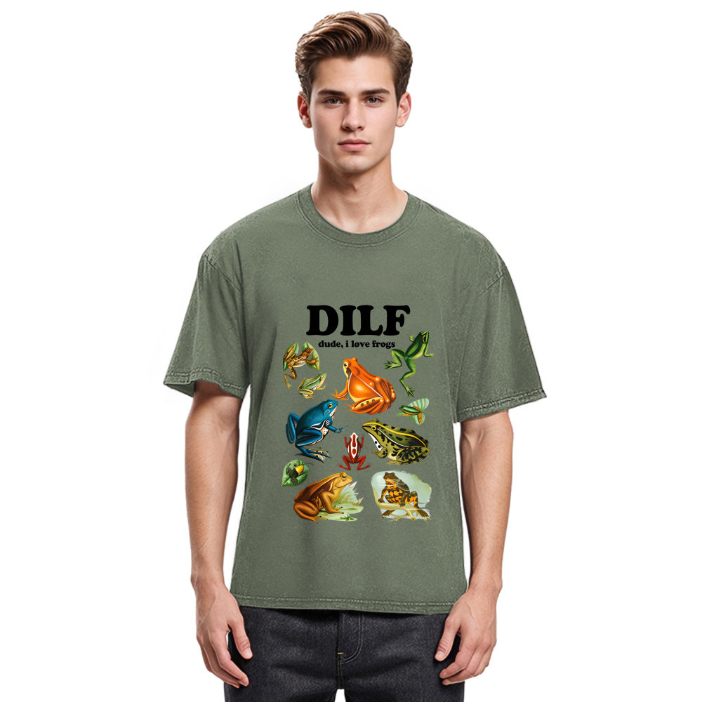 Tokyosol Dude I Love Frog Washed T-Shirt