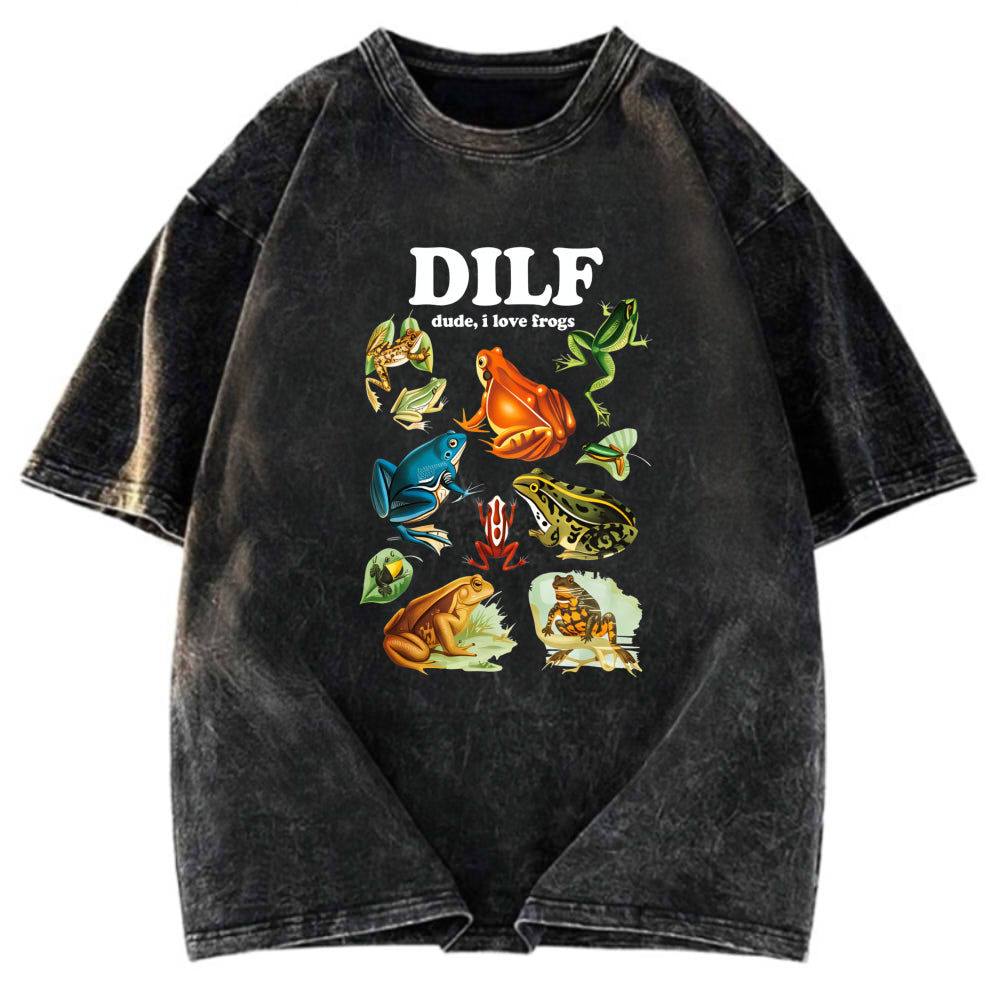Tokyosol Dude I Love Frog Washed T-Shirt