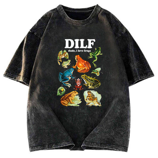 Tokyosol Dude I Love Frog Washed T-Shirt