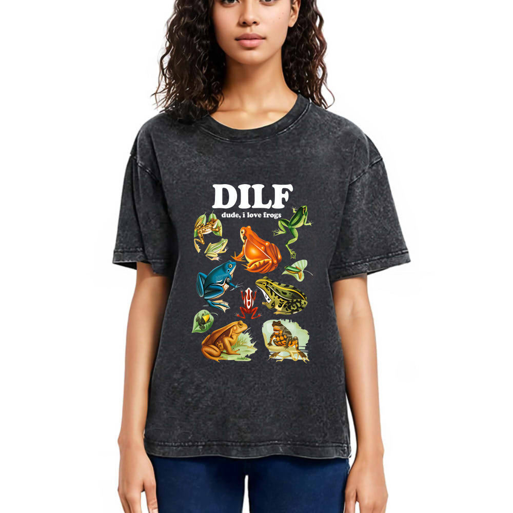 Tokyosol Dude I Love Frog Washed T-Shirt