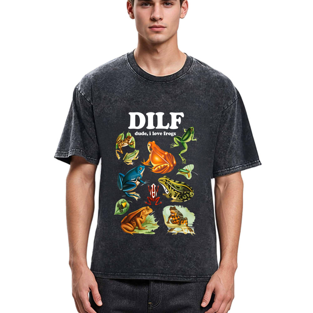 Tokyosol Dude I Love Frog Washed T-Shirt