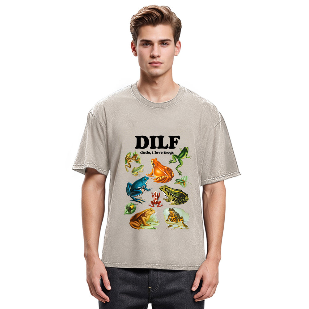 Tokyosol Dude I Love Frog Washed T-Shirt