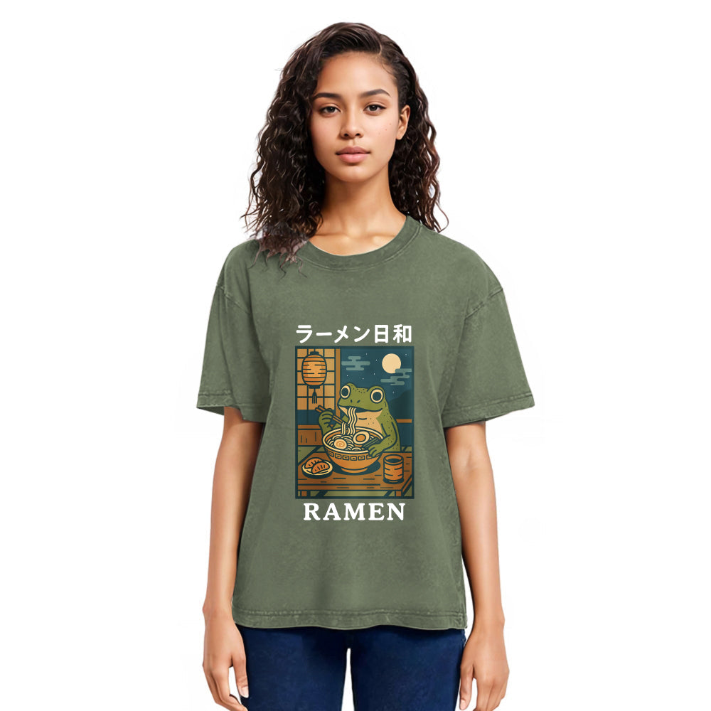 Tokyosol Japanese Frog Eating Ramen Washed T-Shirt