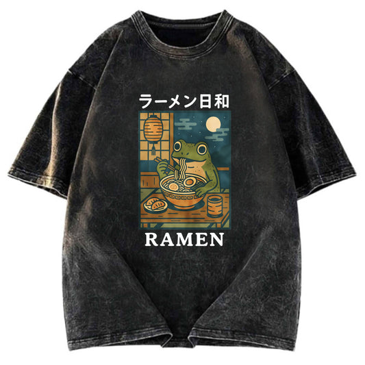 Tokyosol Japanese Frog Eating Ramen Washed T-Shirt