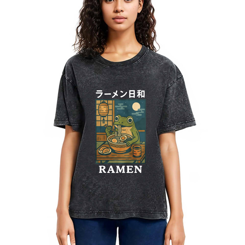 Tokyosol Japanese Frog Eating Ramen Washed T-Shirt