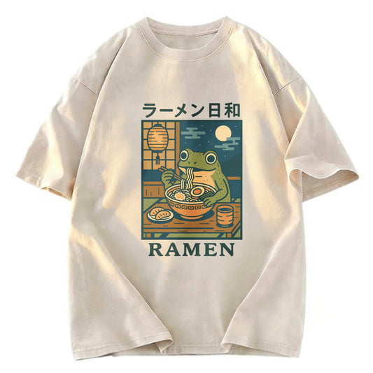 Tokyosol Japanese Frog Eating Ramen Washed T-Shirt