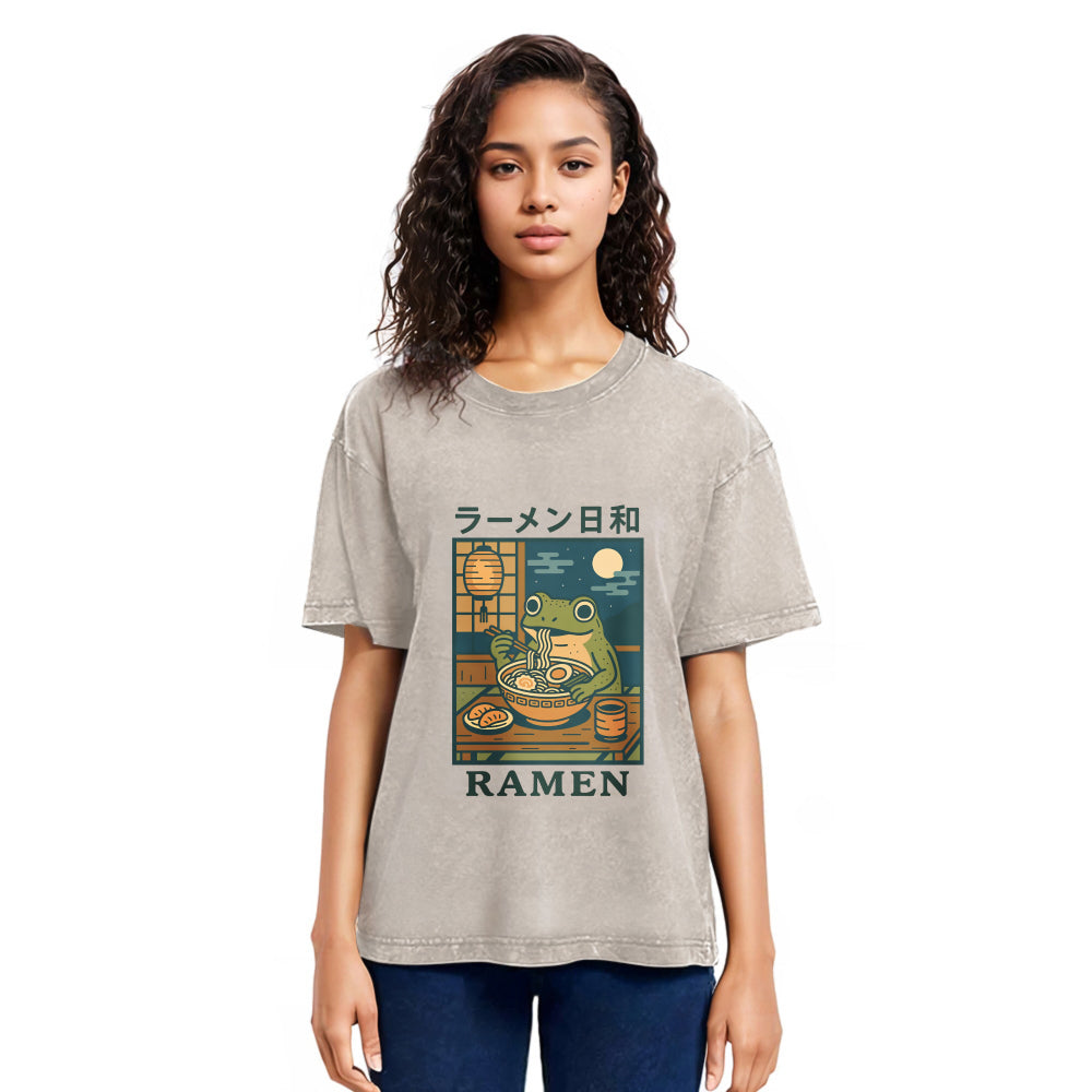 Tokyosol Japanese Frog Eating Ramen Washed T-Shirt