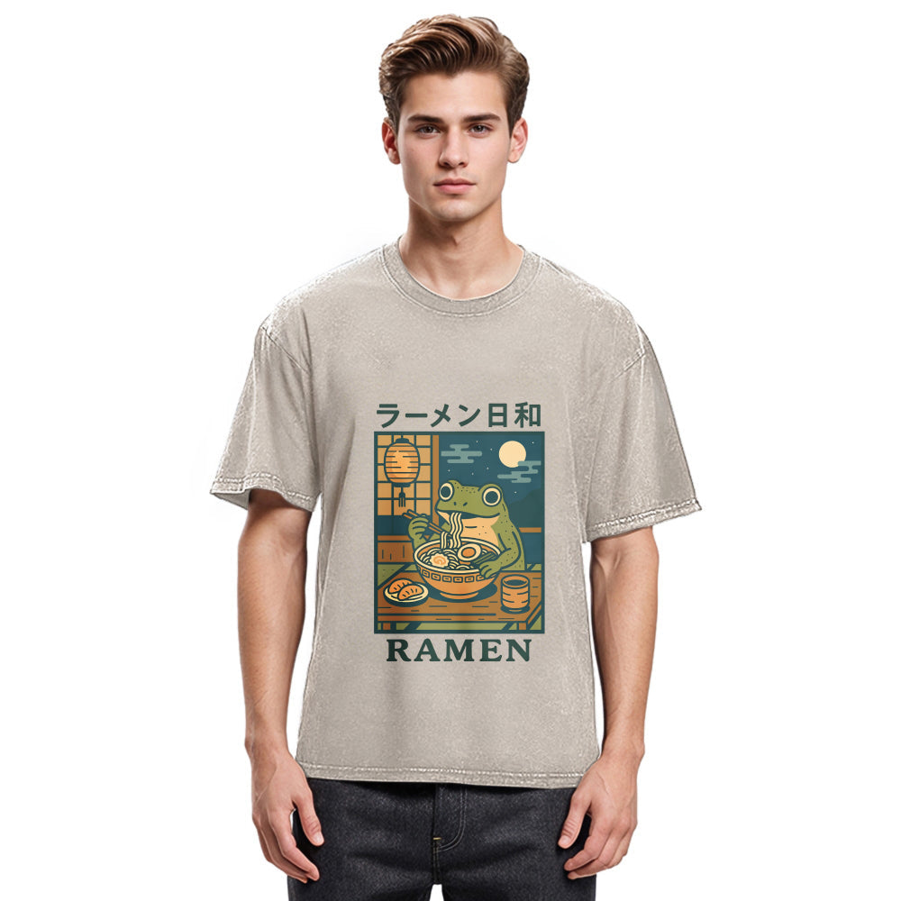Tokyosol Japanese Frog Eating Ramen Washed T-Shirt