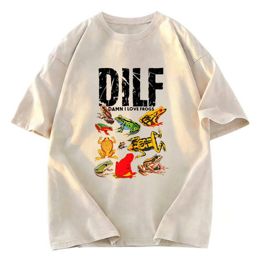 Tokyosol DILF Man I Love Frogs Funny Meme Washed T-Shirt