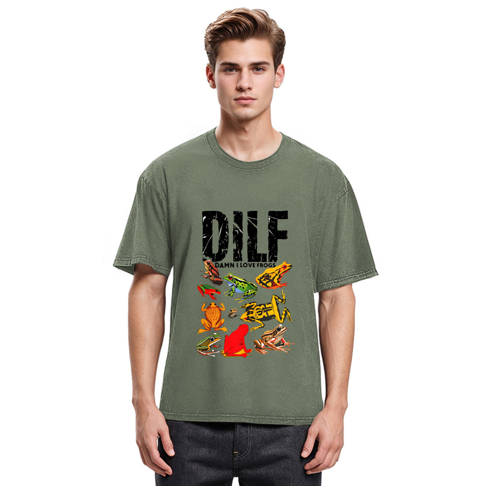 Tokyosol DILF Man I Love Frogs Funny Meme Washed T-Shirt