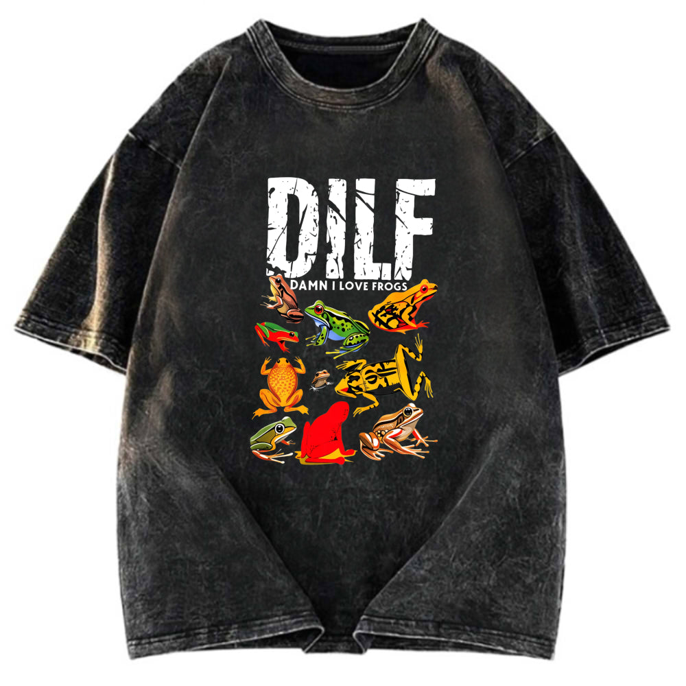 Tokyosol DILF Man I Love Frogs Funny Meme Washed T-Shirt