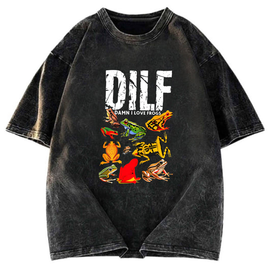 Tokyosol DILF Man I Love Frogs Funny Meme Washed T-Shirt