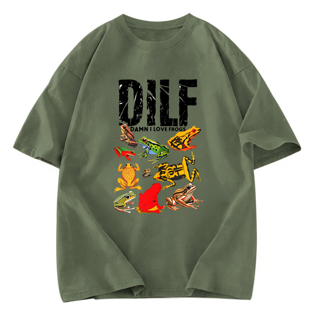 Tokyosol DILF Man I Love Frogs Funny Meme Washed T-Shirt
