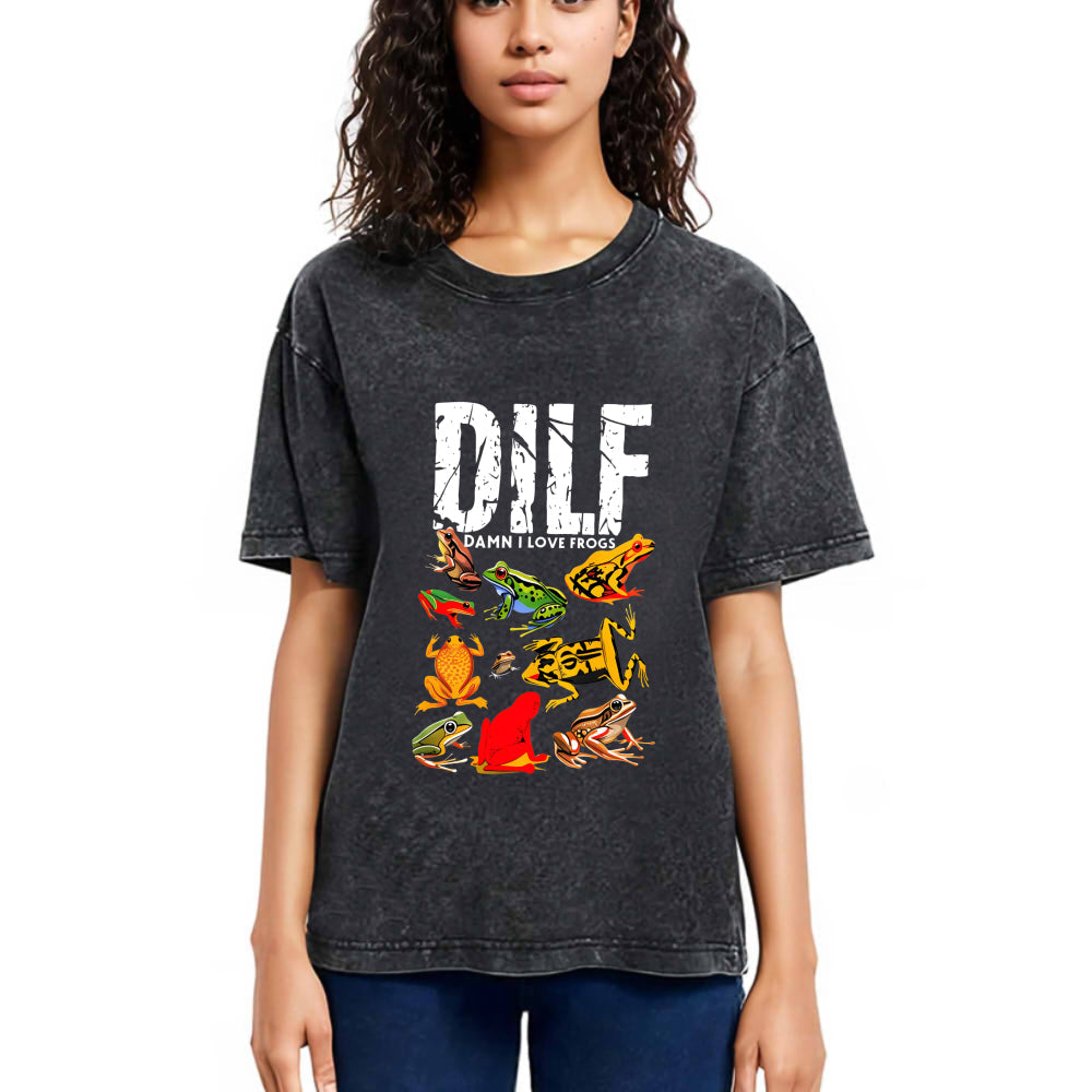 Tokyosol DILF Man I Love Frogs Funny Meme Washed T-Shirt
