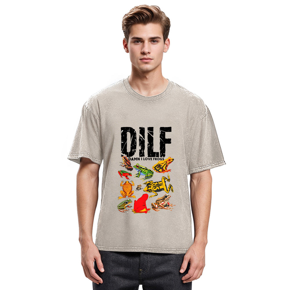 Tokyosol DILF Man I Love Frogs Funny Meme Washed T-Shirt