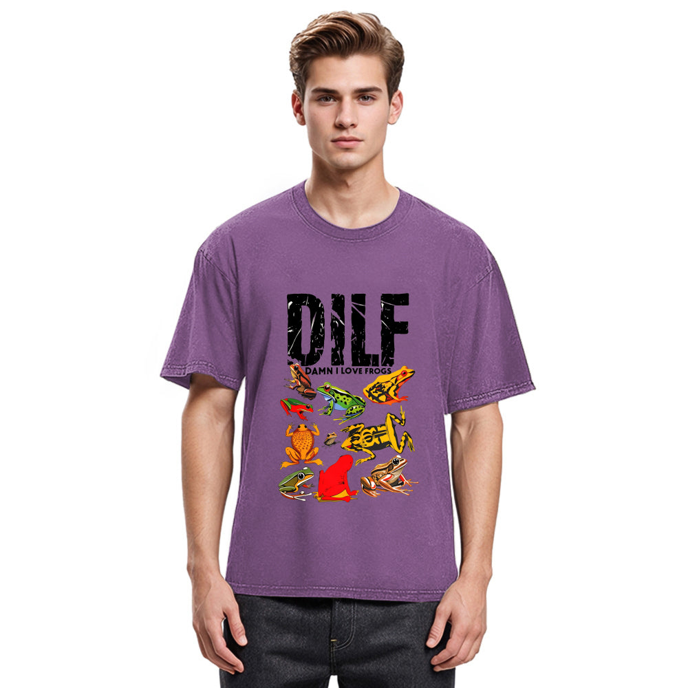 Tokyosol DILF Man I Love Frogs Funny Meme Washed T-Shirt