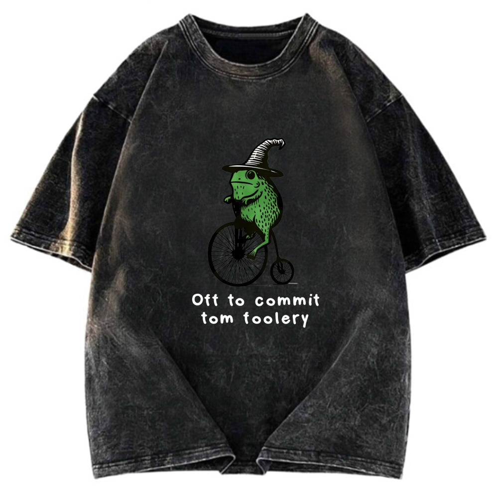 Tokyosol Frog Riding Penny-farthing Washed T-Shirt