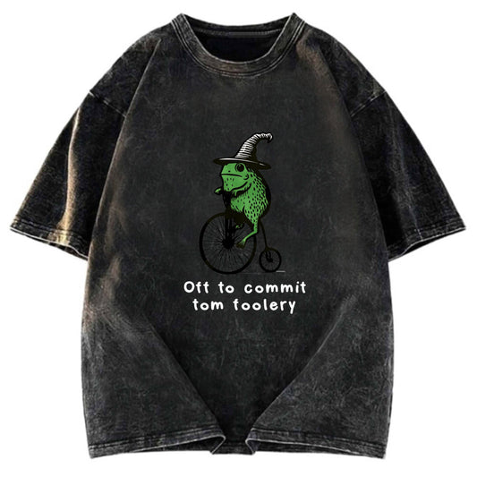 Tokyosol Frog Riding Penny-farthing Washed T-Shirt