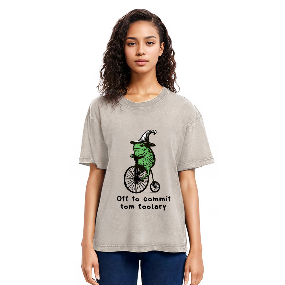 Tokyosol Frog Riding Penny-farthing Washed T-Shirt