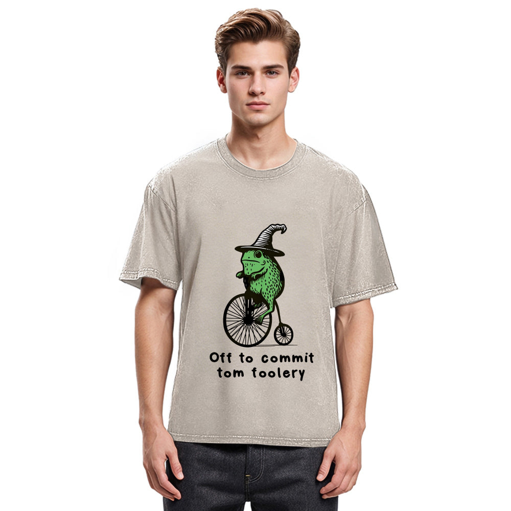 Tokyosol Frog Riding Penny-farthing Washed T-Shirt