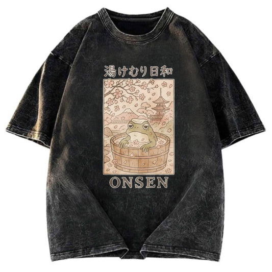 Tokyosol Onsen Frog Japanese Washed T-Shirt