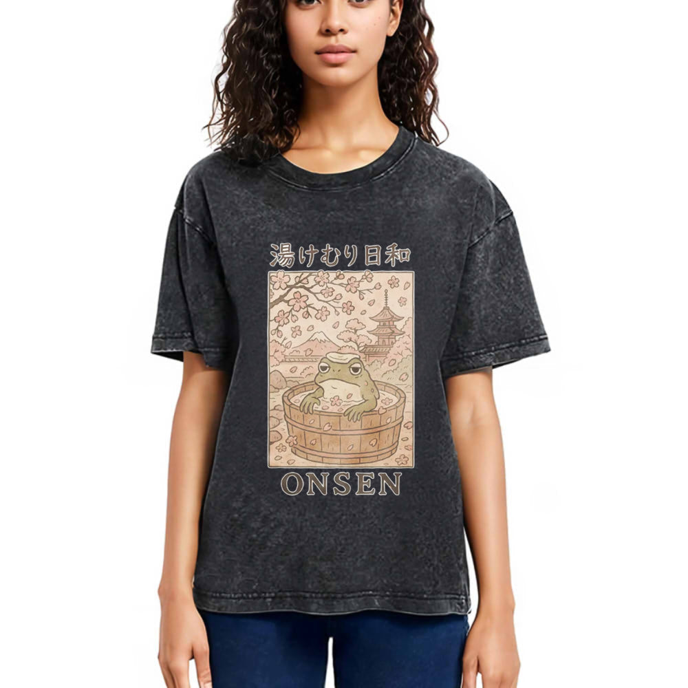 Tokyosol Onsen Frog Japanese Washed T-Shirt