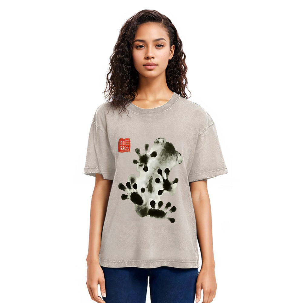 Tokyosol Ink Painting Frog Washed T-Shirt