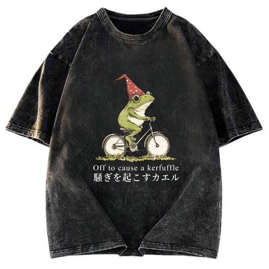Tokyosol Off to Cause a Kerfuffle Frog Washed T-Shirt