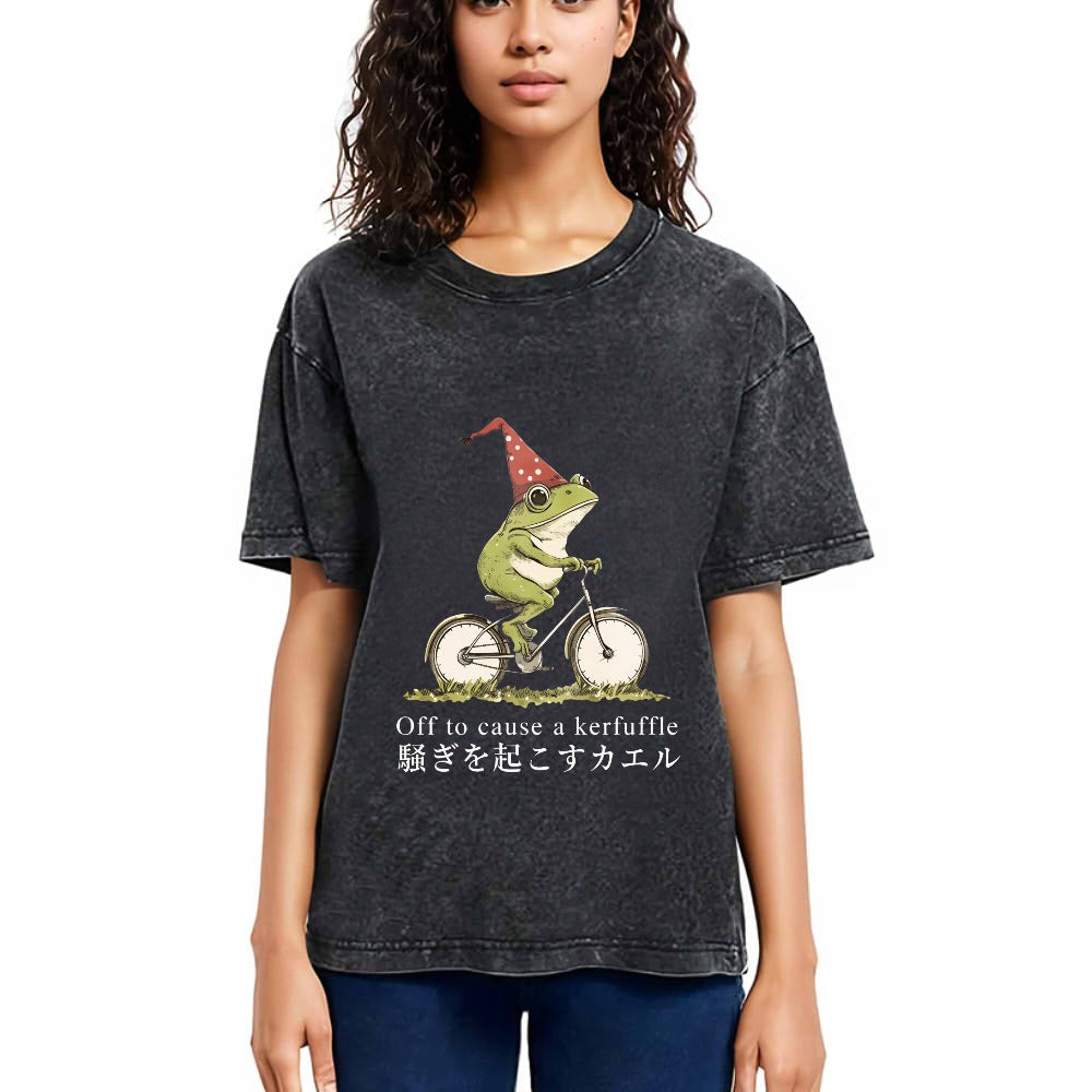 Tokyosol Off to Cause a Kerfuffle Frog Washed T-Shirt