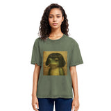 Tokyosol Frog Face With Bob Haircut Meme Washed T-Shirt