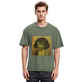 Tokyosol Frog Face With Bob Haircut Meme Washed T-Shirt