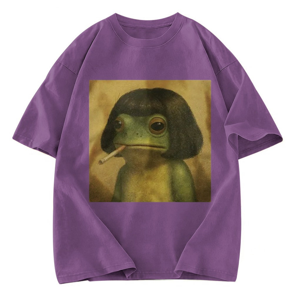 Tokyosol Frog Face With Bob Haircut Meme Washed T-Shirt