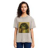 Tokyosol Frog Face With Bob Haircut Meme Washed T-Shirt
