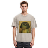 Tokyosol Frog Face With Bob Haircut Meme Washed T-Shirt