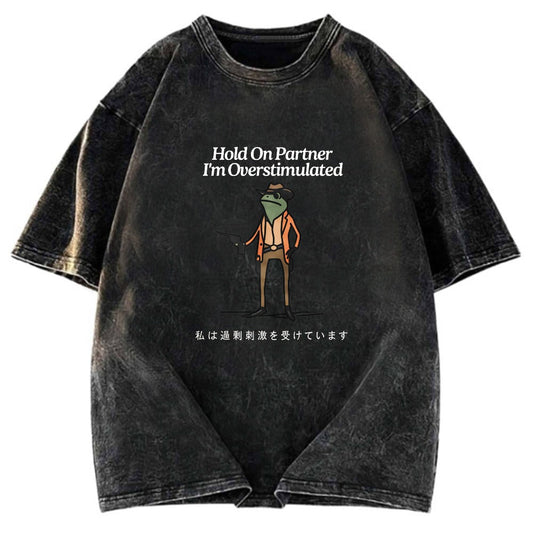 Tokyosol Hold On Partner I'm Overstimulated Washed T-Shirt