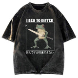 Tokyosol Funny Frog Graphic I Beg To Differ Frog Japanese Washed T-Shirt