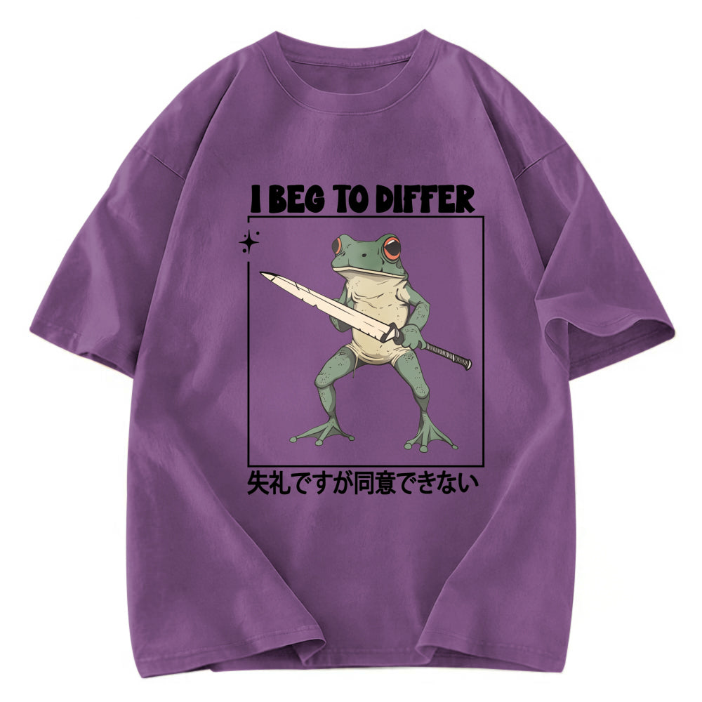 Tokyosol Funny Frog Graphic I Beg To Differ Frog Japanese Washed T-Shirt