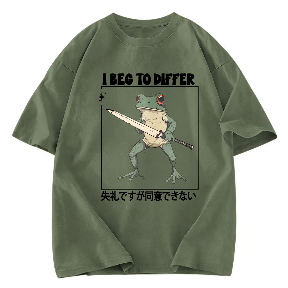Tokyosol Funny Frog Graphic I Beg To Differ Frog Japanese Washed T-Shirt