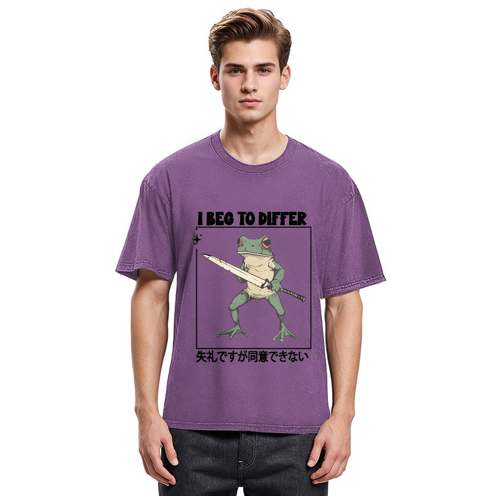 Tokyosol Funny Frog Graphic I Beg To Differ Frog Japanese Washed T-Shirt